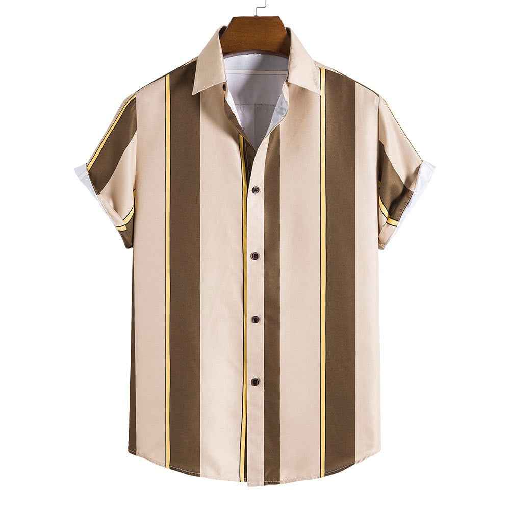 Summer Men's Striped Short-Sleeved Hawaiian Shirt