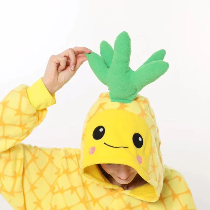 Pineapple cartoon one piece pajamas autumn and winter fleece thickened warm home clothing cute men and women Halloween - Shello's Creative Boutique