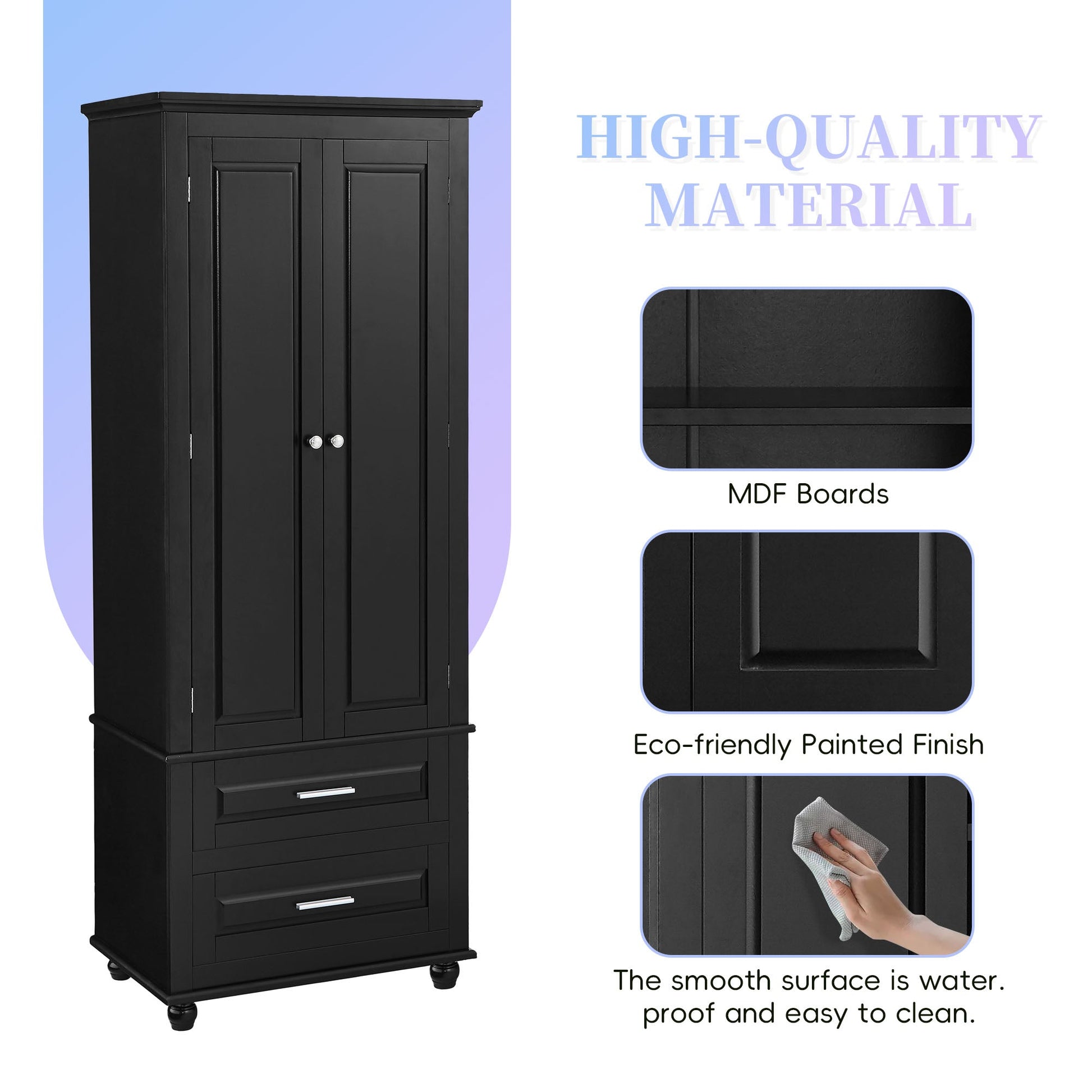 Tall Storage Cabinet with Two Drawers for Bathroom/Office, Black eprolo
