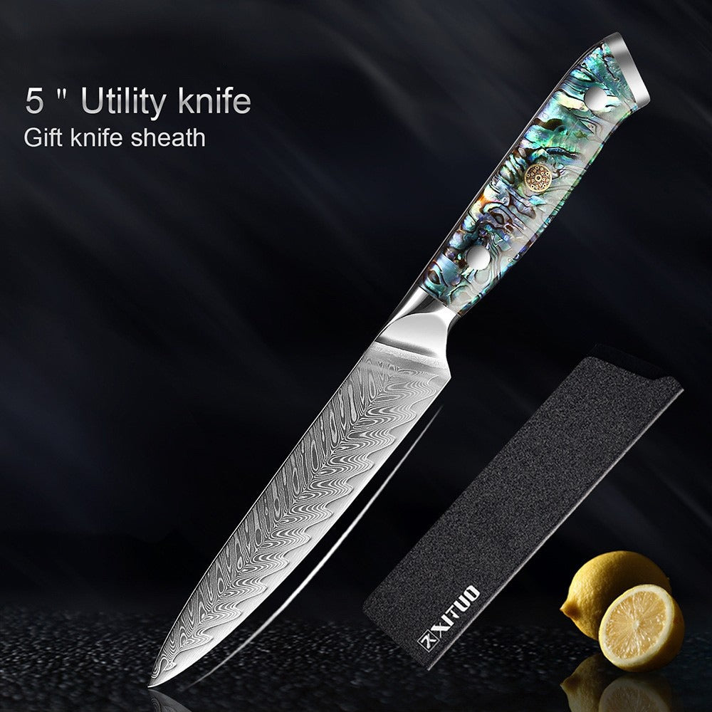 XITUO Damascus Steel Chef Knife Set Fine1-5 PCS Kitchen Knives Abalone shell handle Santoku knife eprolo