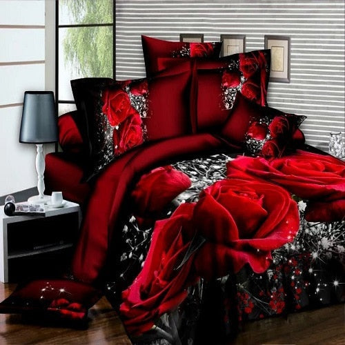2/3Pcs Red Dream 3D Oil Painting Rose Printed Bedding Set Queen King Size Quilt Cover Bed Sheet Pillowcases eprolo