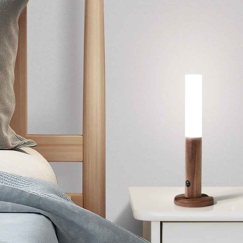 Intelligent Body Sensor Lamp USB Rechargeable Wood Grain Table Lamp for Bedroom and Corridor