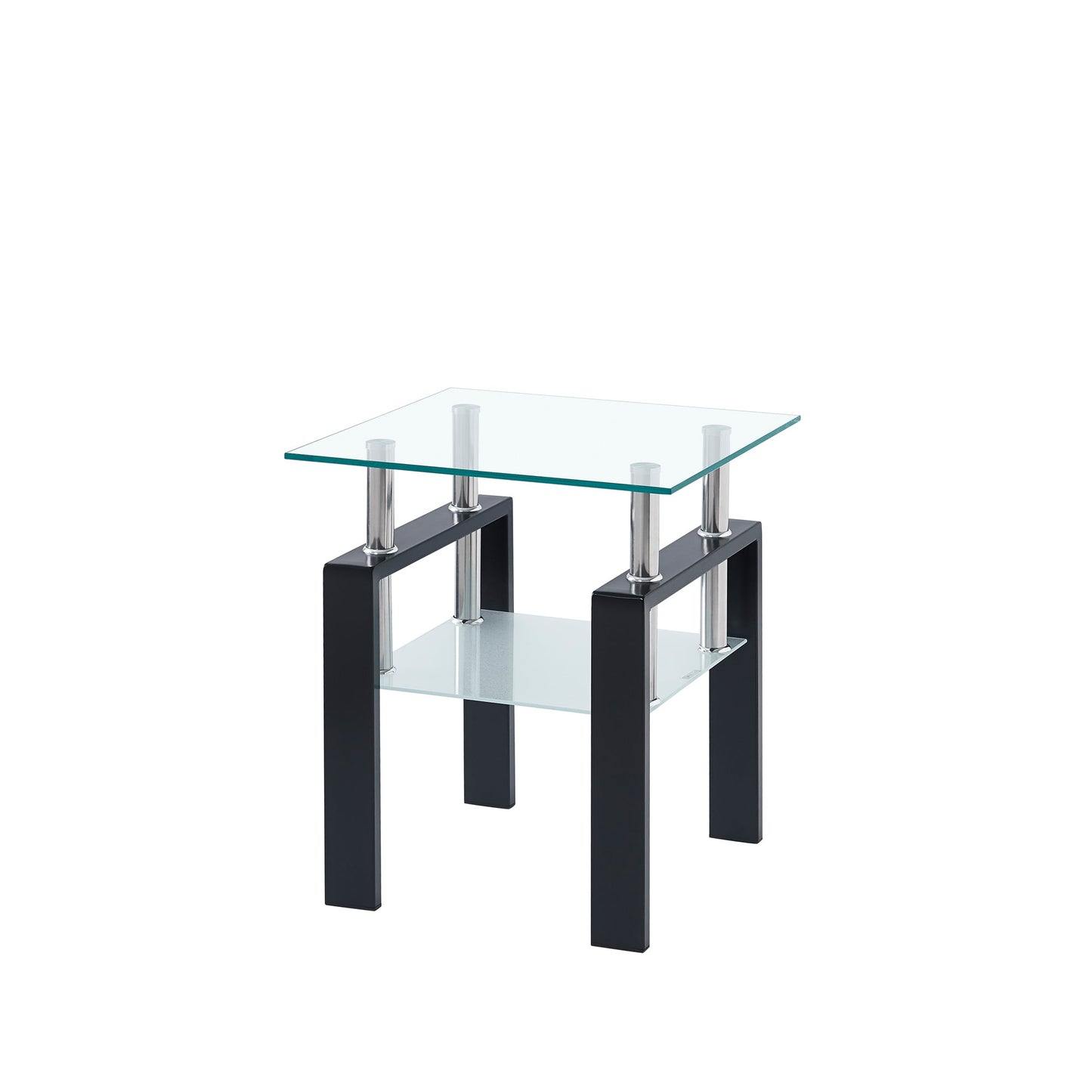 Tempered Transparent Glass End Table 2-Layers Small Table with Storage Living Room Side Table eprolo