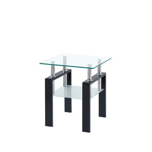 Tempered Transparent Glass End Table 2-Layers Small Table with Storage Living Room Side Table eprolo