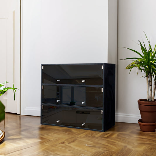 Black Glass Door Shoe Box Shoe Storage Cabinet With RGB Led Light eprolo