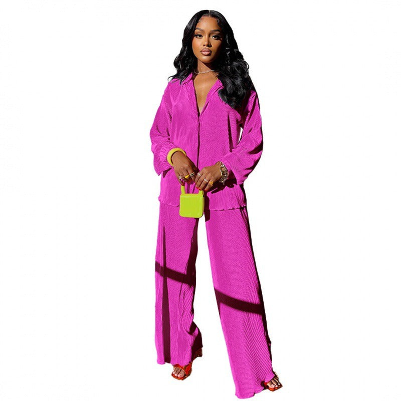 Women's Sets Long Sleeve Shirt Tops Wide Leg Pants Elegant Tracksuit Two Piece Set eprolo
