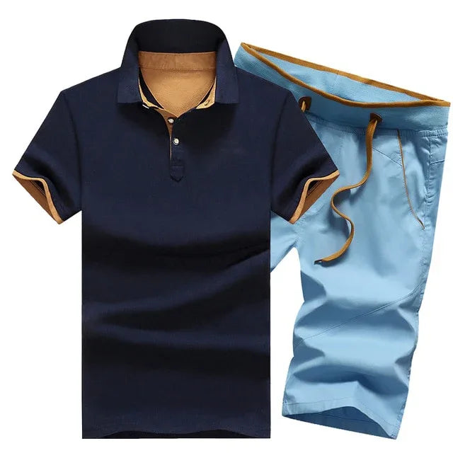 Cotton Mens Sets Summer Button Polo Shirts Sets Turn Down Mens Shorts 4XL Men Clothes 2 Piece Set Elastic Waist Shorts - Shello's Creative Boutique