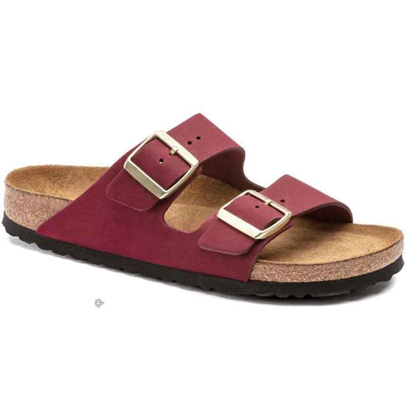 Unisex Wooden Sole Slippers with Frosted Leather Double Breasted Buttons
