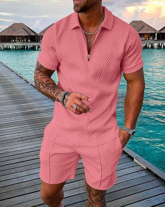 Men's 3D Print Casual Summer Set - Stylish Polo Shirt & Shorts Combo
