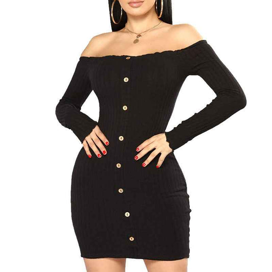 Sexy Off Shoulder Knitted Bodycon Sweater Dress for Women