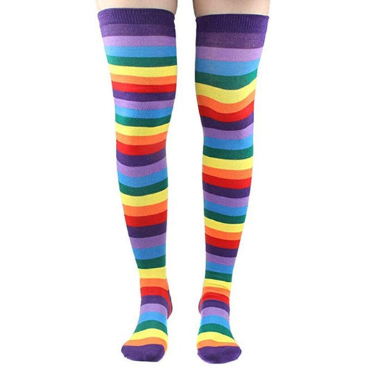 Women Rainbow Striped Thigh High Long Socks Arm Warmers Fingerless Gloves Set 649C eprolo