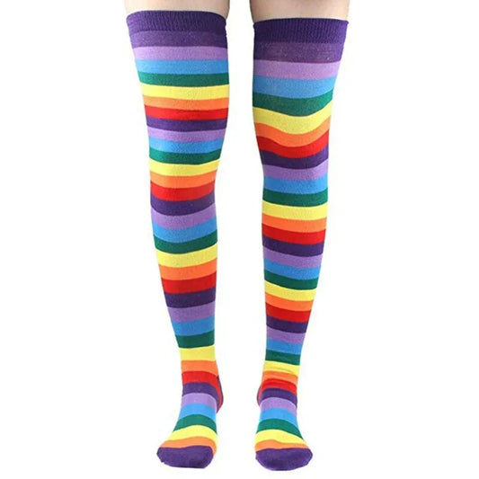 Rainbow Striped Thigh High Socks & Fingerless Arm Warmers Set - Shello's Creative Boutique