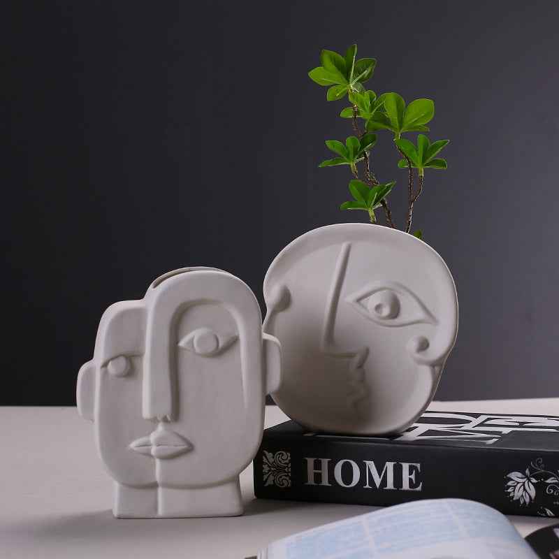 Scandinavian Minimalist Face Vase Creative Ceramic Dried Flower Art for Living Room Home Decoration