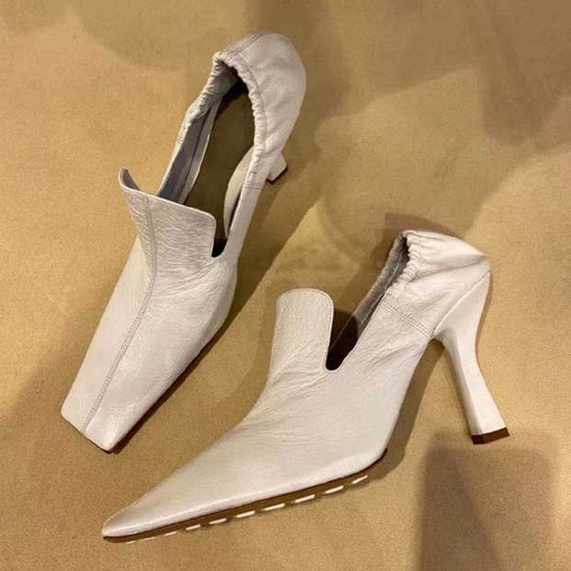 Square toe single shoes for women, white high heels, stiletto heels, retro mule shoes, witch shoes