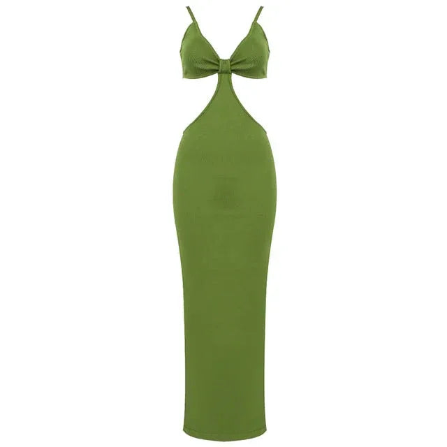 Hollow Out Backless Bandage Dress - V Neck Long Slip Dress - Shello's Creative Boutique