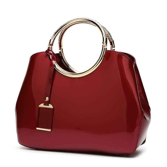 One-Shoulder Patent Leather Handbag for Weddings - Shiny Crossbody Design - Shello's Creative Boutique