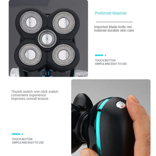 Electric Shaver Shaving Head Machine Five-Blade Self-Service Bald Head Rechargeable Waterproof Washing Razor - Shello's Creative Boutique