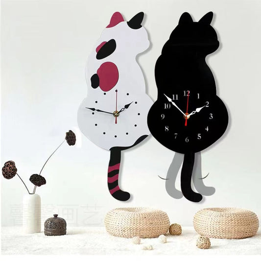 Wall clock, living room, household cartoon clock, cat tail swing clock, wall decoration, quartz clock eprolo