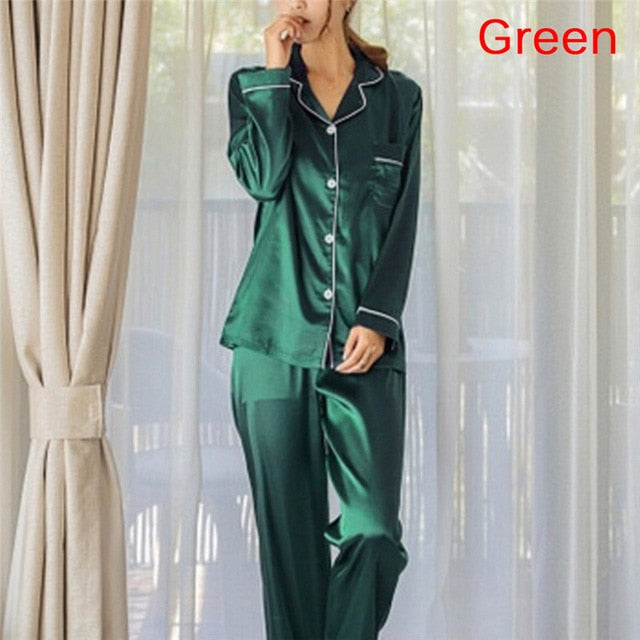 Silk Satin 2-Piece Pajama Set - Luxurious Sleepwear for Women
