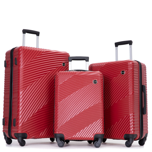 3 Piece Luggage Sets PC+ABS Lightweight Suitcase with Two Hooks Spinner Wheels (20/24/28) Red eprolo