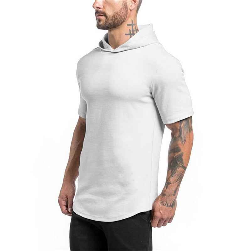 Men’s Bodybuilding Hooded Short Sleeve Sweatshirt