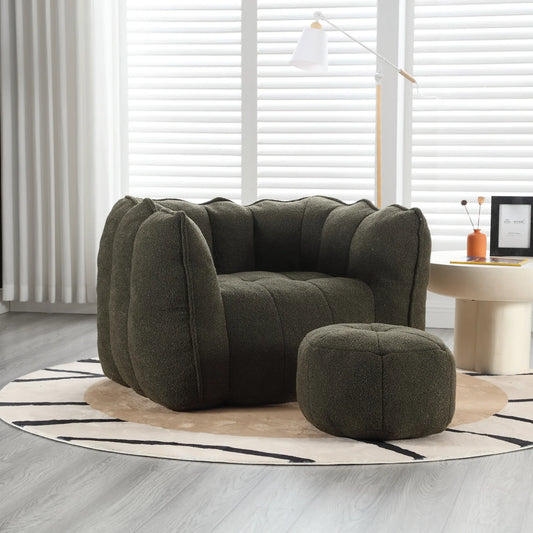 Soft Bean Bag Chair with High Resilient Foam Comfortable Square Lazy Sofa with Footstool - Shello's Creative Boutique