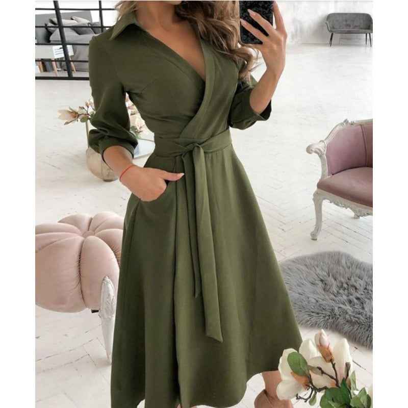 Eprolo Fashionable Short-Sleeved V-Neck Printed Dress for Women