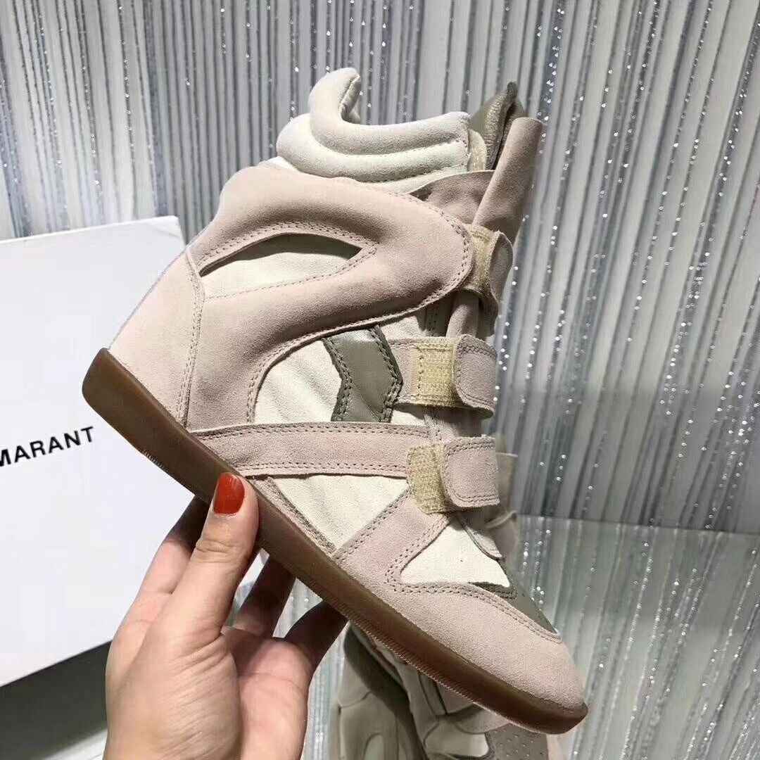 Genuine Leather Wedge Sneakers High Top Casual Hook Loop Trainers