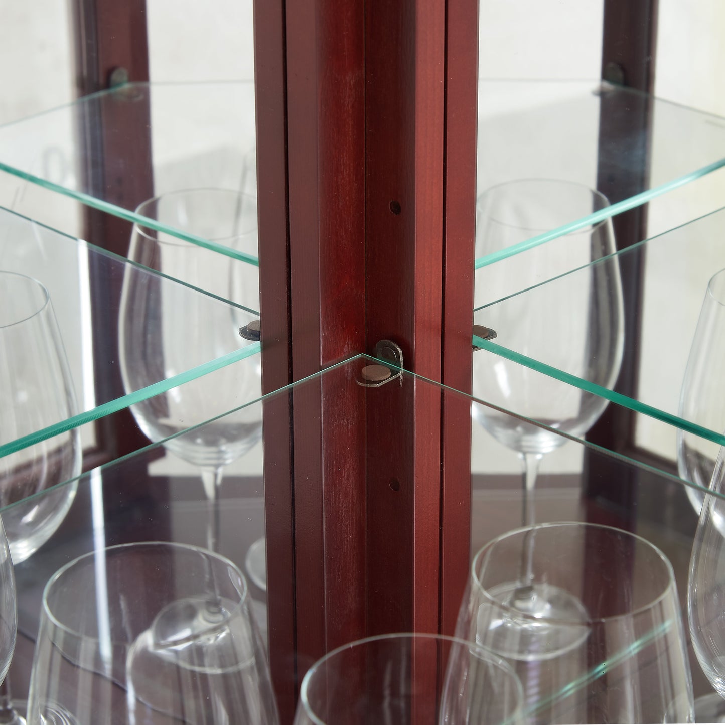 Corner Curio cabinet with lights, adjustable tempered glass frame, display cabinet, cherry color (excluding E26 light bulbs) eprolo