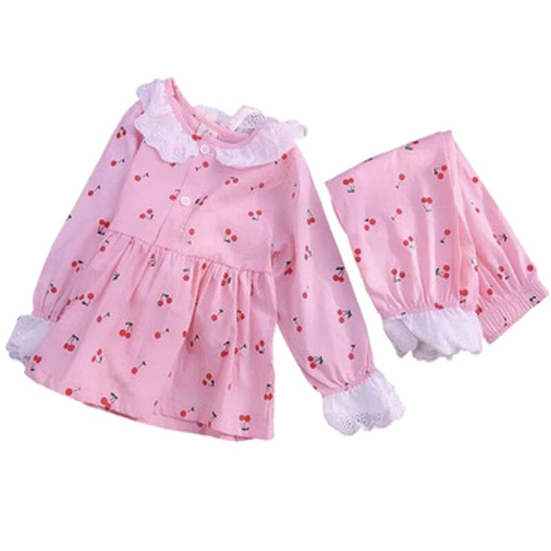Kids Girls Summer Pajamas Children Sleepwear Baby Pajamas Sets Girls Flower Lace Cotton Nightwear Clothes Kids Clothing 2-7Y eprolo