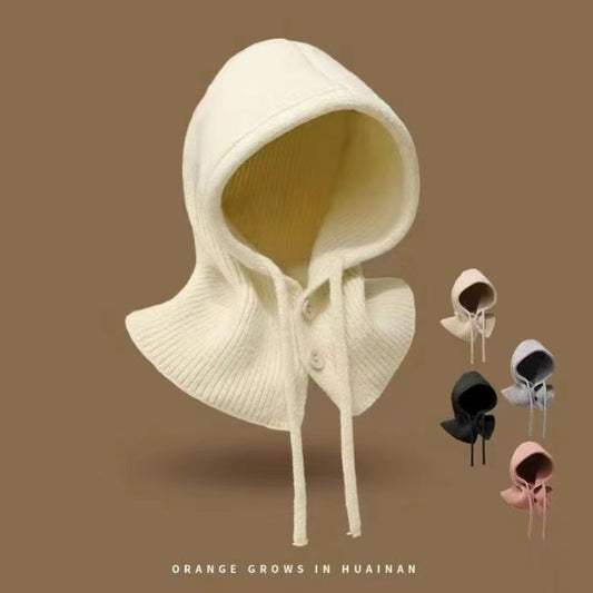 Winter Hooded Knit Hat & Scarf Shawl — One-Piece Ear & Neck Protection