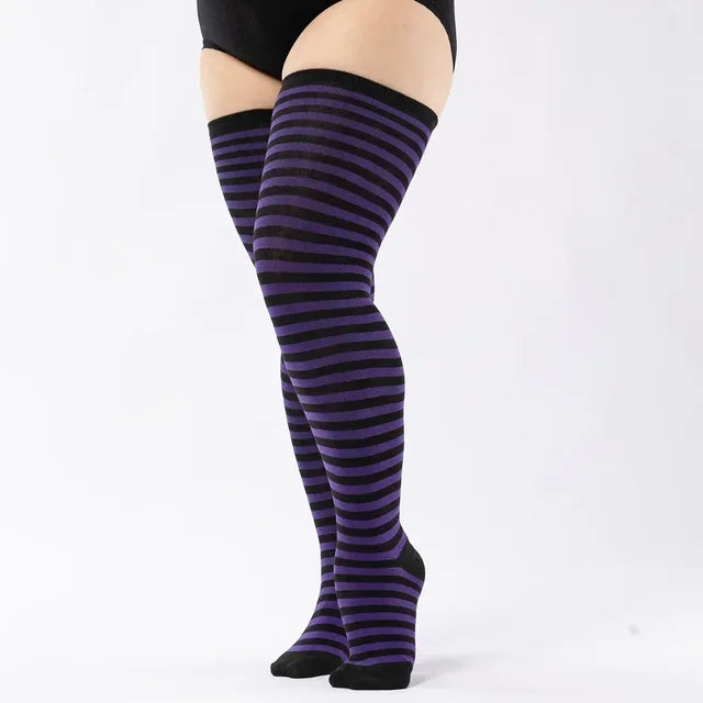 FREEAUCE Large Oversized Women Plus Size Thigh High Sock Striped Black Stockings Ladies Over Knee Long Socks Leg Warmers 5XL eprolo