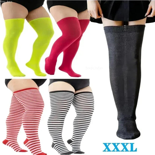 FREEAUCE Large Oversized Women Plus Size Thigh High Sock Striped Black Stockings Ladies Over Knee Long Socks Leg Warmers 5XL eprolo