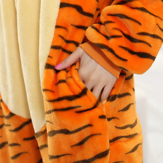 Fleece Tiger Adult Onesie Pajamas Christmas Halloween Animal Cosplay Sleepwear Women Men Kids Family One Piece Jumpsuit Costume eprolo