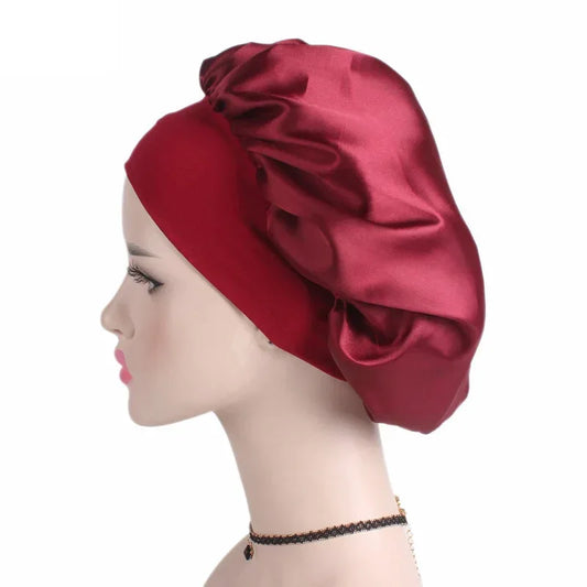 1pc Adjust Solid Satin Bonnet Hair Sleep Hat Silk Head Wrap Shower Cap - Shello's Creative Boutique