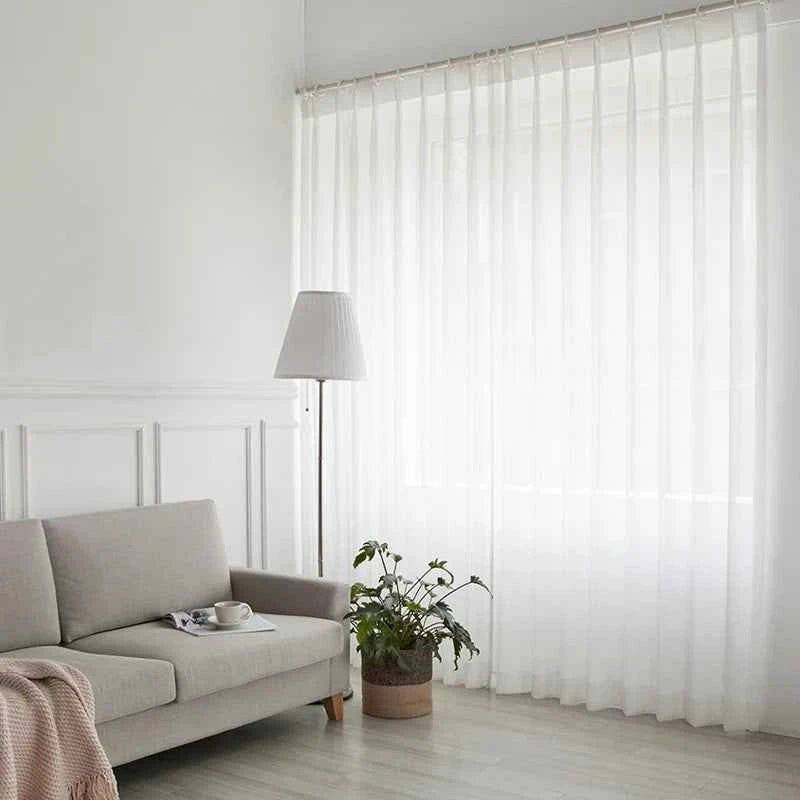 White Tulle Sheer Curtains - Modern Solid Voile Drapes for Living Room & Kitchen