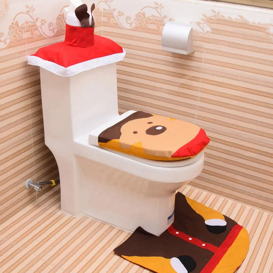 3PC Christmas Close-stool Cover Santa Claus - Toilet Seat And Tissue Cover Set - Shello's Creative Boutique