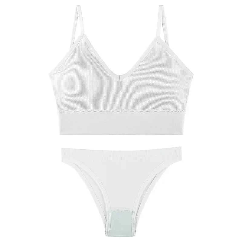 2PCS Bra Set Women Underwear Set Sexy Bralette Female Lingerie Ribbed Tops Seamless Wire Free Bra Panty 2022
