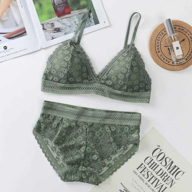 Women's Lace Bra Sets Seamless Underwear Backless Vest Sexy Padded Bralette Lingerie Ultrathin Bra & Brief Sets Female Intimates