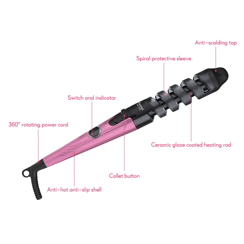 Magic Pro Hair Curlers Electric Curl Ceramic Spiral Hair Curling Iron Wand Salon Hair Styling Tools Hair Wand Curler Iron eprolo
