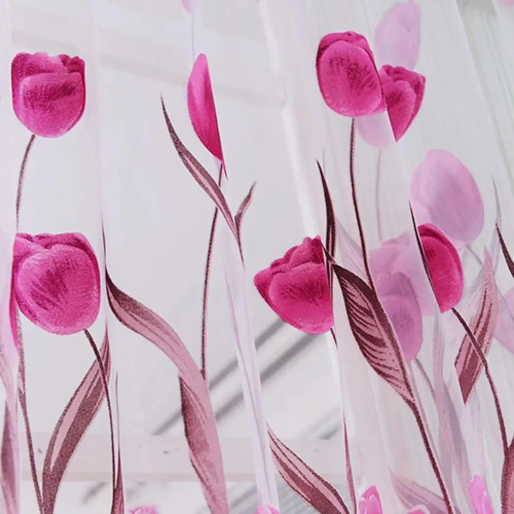Romantic Tulip Print Voile Sheer Curtains - Window Drape Divider for Living Room & Bedroom - Shello's Creative Boutique