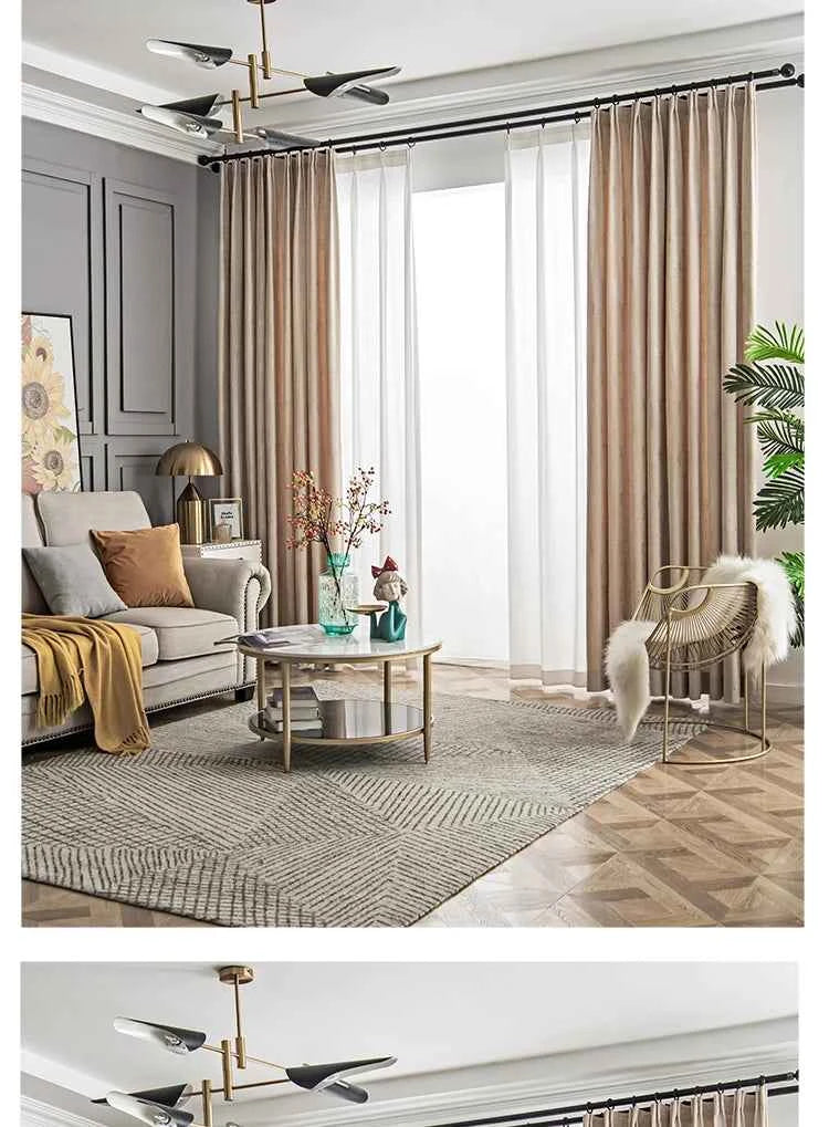 The New Simple Curtains for Living Dining Room Bedroom and Modern Beige Bronzing Flannel Thickened Shading Velvet Light Luxury