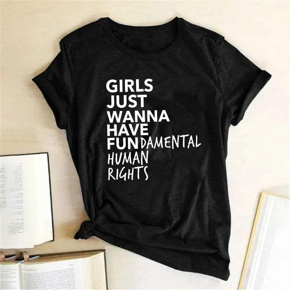 Feminist T Shirt for Girls - Women's Short Sleeve Summer Tee for Human Rights - Shello's Creative Boutique