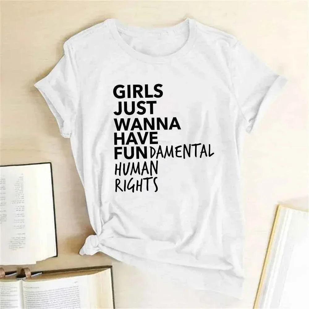 Feminist T Shirt for Girls - Women's Short Sleeve Summer Tee for Human Rights - Shello's Creative Boutique