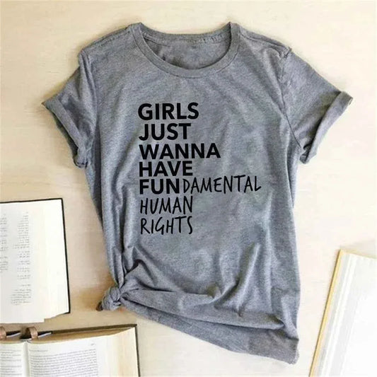Feminist T Shirt for Girls - Women's Short Sleeve Summer Tee for Human Rights - Shello's Creative Boutique