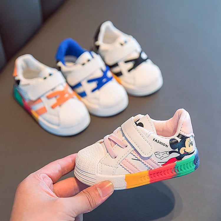 Disney autumn new baby shoes boys sneaker white shoes children girls rainbow bottom baby soft bottom casual shoes eprolo