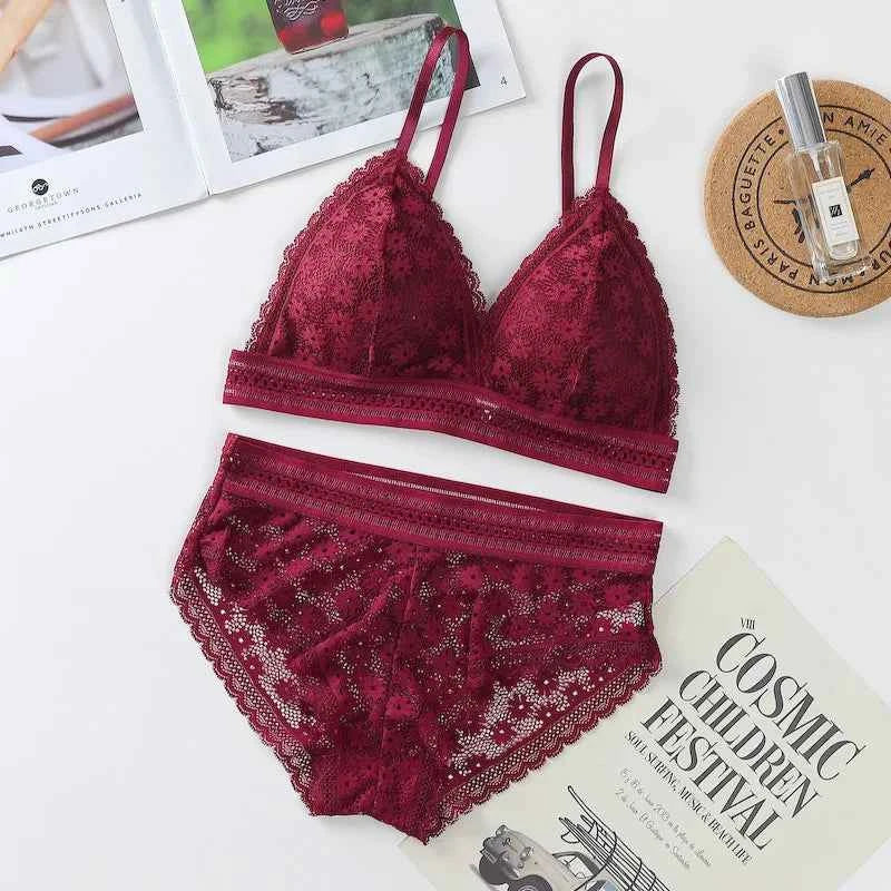 Women's Lace Bra Sets Seamless Underwear Backless Vest Sexy Padded Bralette Lingerie Ultrathin Bra & Brief Sets Female Intimates