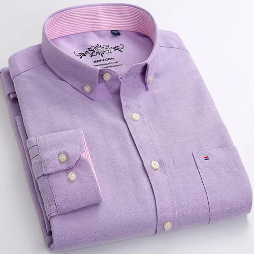 Men's Long Sleeve Oxford Plaid Striped Casual Shirt Front Patch Chest Pocket Regular-fit Button-down Collar Thick Work Shirts eprolo