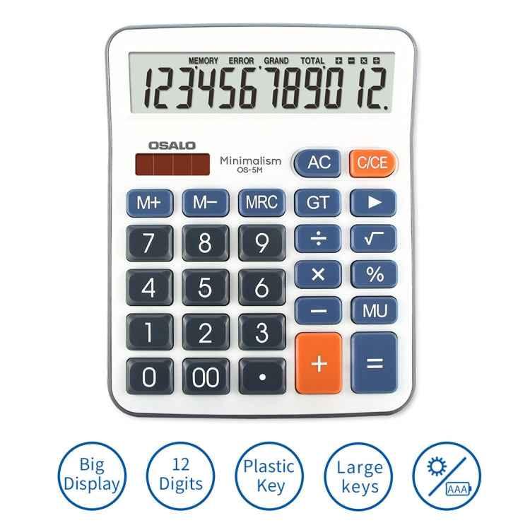 OSALO OS-5M 12 Digits Desktop Calculator Solar Energy Dual Power Calculator - Shello's Creative Boutique