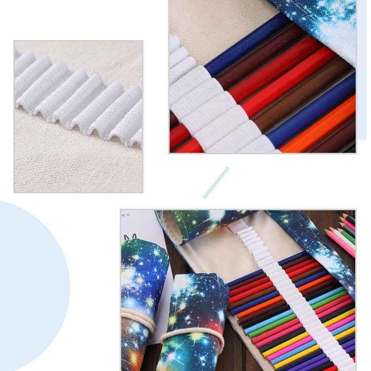 72 Slots Cosmic Galaxy Print Pen Bag Canvas Pencil Wrap Curtain Roll Up Pencil Case Stationery Pouch, 72 Slots - Shello's Creative Boutique